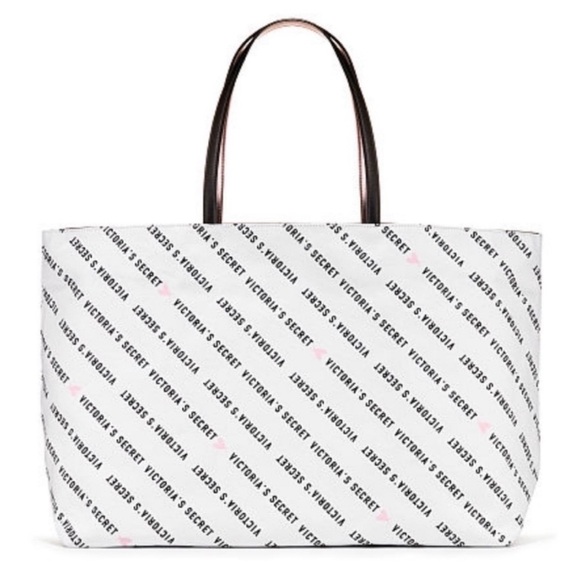 Victoria's Secret Handbags - Victoria's Secret Weekender White and Black and a Splash of Pink Large Tote Bag